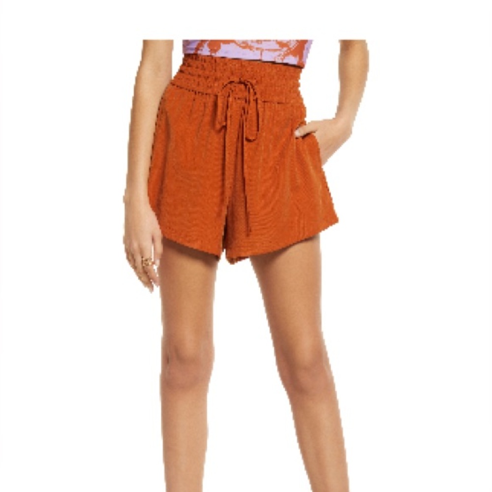 High Waist Orange Tie Shorts